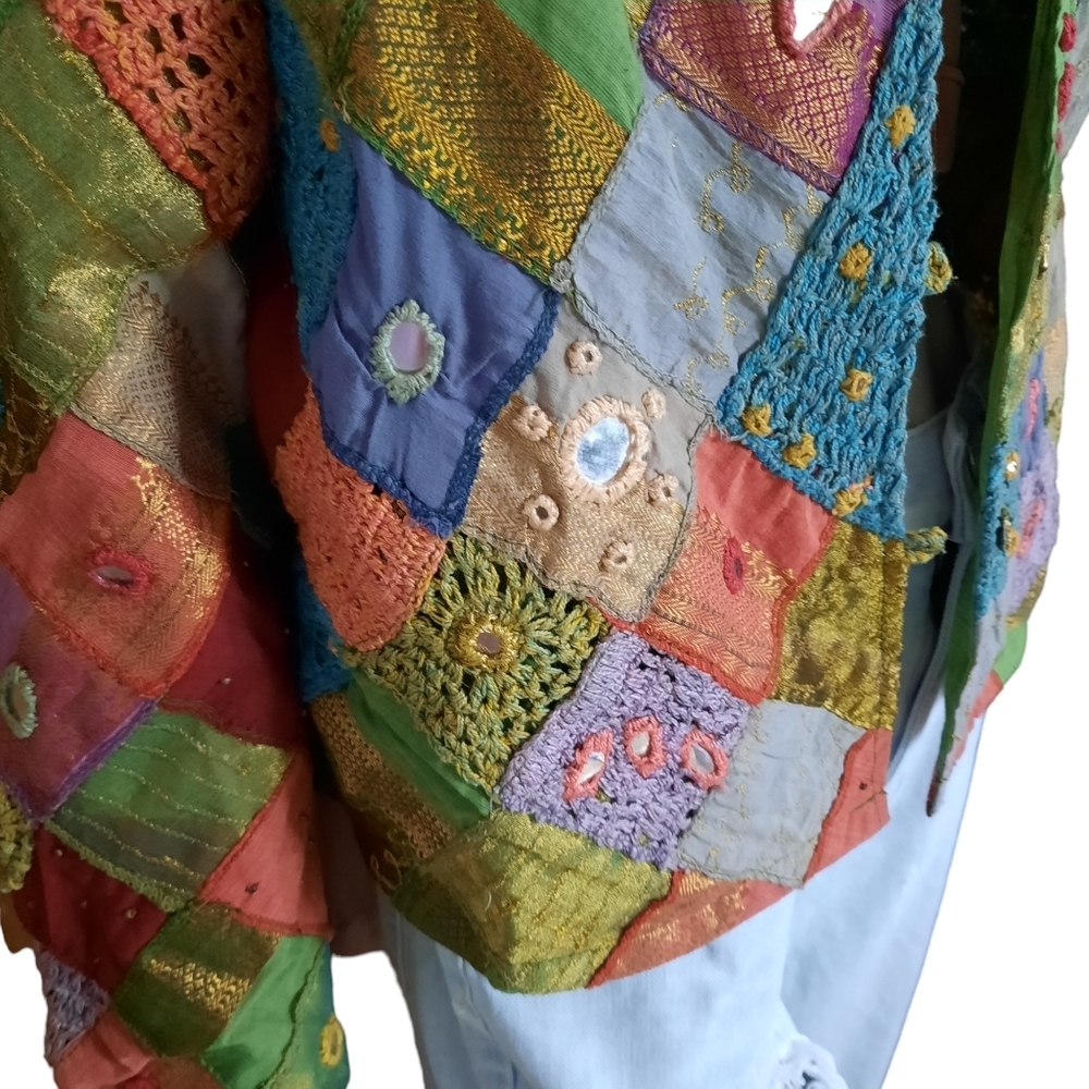 Patchwork Jacket Blazer Size Large Boho Hippie Ar… - image 4